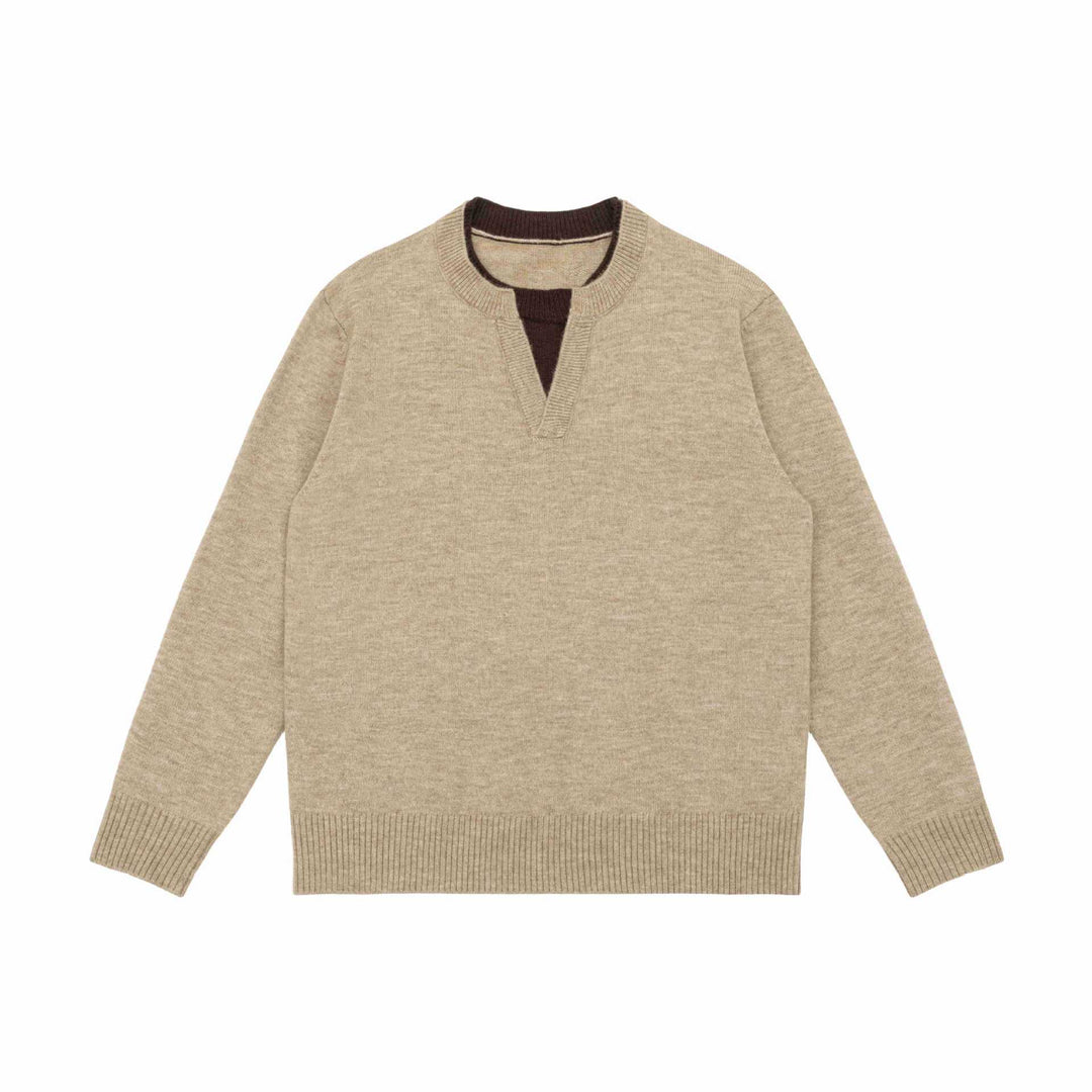 Unisex Grobgestrickter Pullover mit V-Notch Ausschnitt und kontrastierter Innenblende Shop Nory