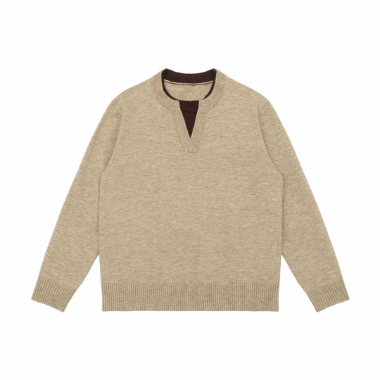 Unisex Grobgestrickter Pullover mit V-Notch Ausschnitt und kontrastierter Innenblende Shop Nory