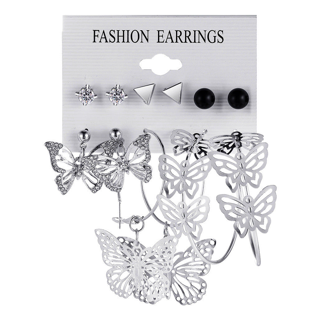 Damen Ohrringe-Set mit funkelnden Schmetterlings- und geometrischen Designs Shop Nory