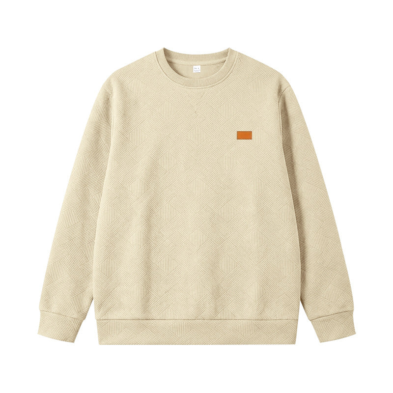 Unisex Texturierter Baumwoll-Crewneck-Sweatshirt mit Rautenstruktur und Lederpatch Shop Nory