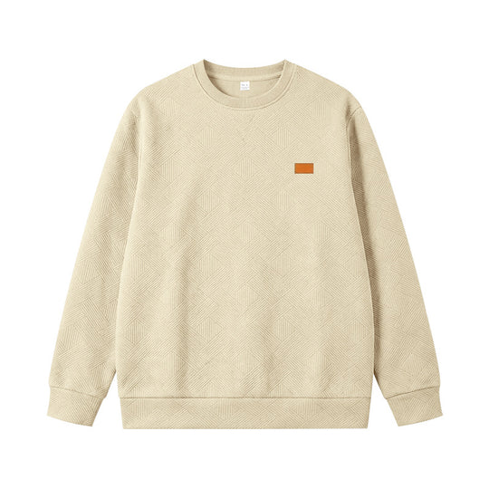 Unisex Texturierter Baumwoll-Crewneck-Sweatshirt mit Rautenstruktur und Lederpatch Shop Nory