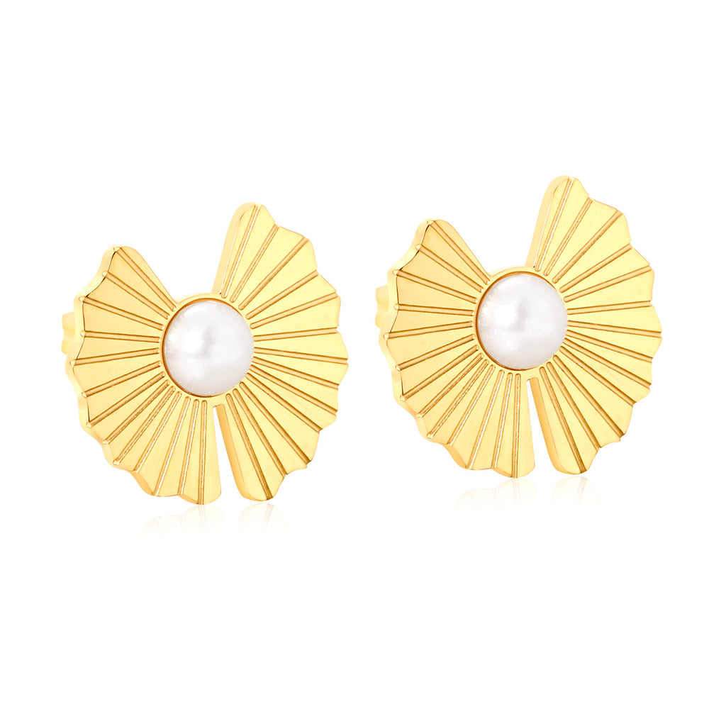 Damen Ohrstecker mit elegantem Sonnenstrahlen-Design und Perlenmittelpunkt Shop Nory