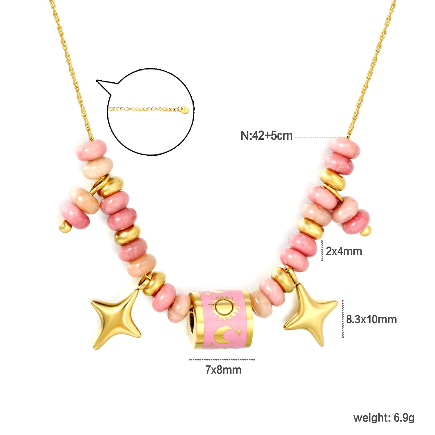 Damen Halskette mit handgefertigten Natursteinen und starren Anhängern Shop Nory