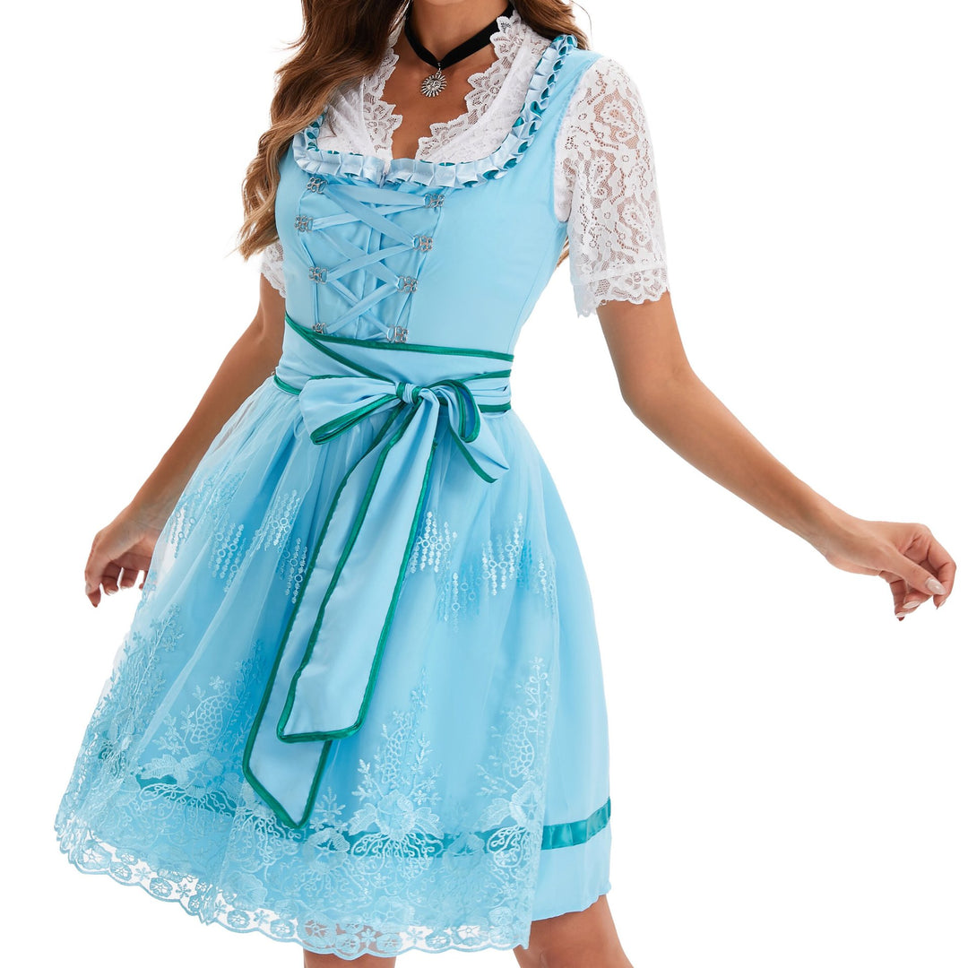 Damen nan kurzes Landhaus-Dirndl mit bestickter Tüllschürze, gerafftem Mieder und Puffärmeln Shop Nory