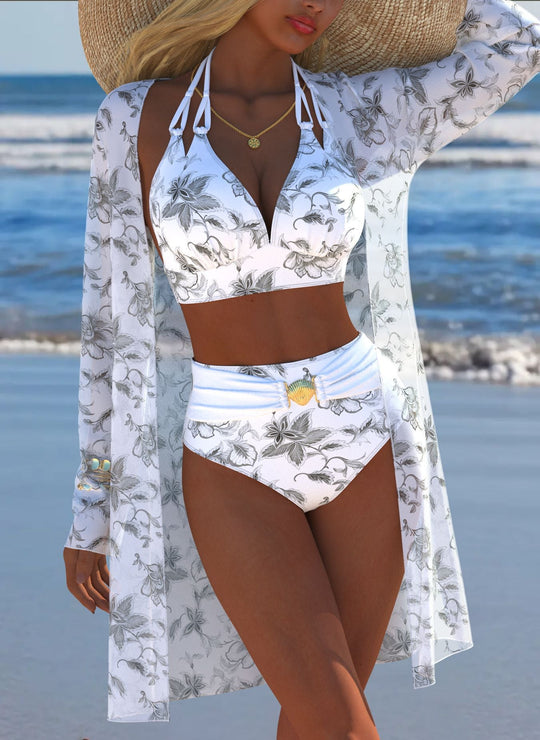 Damen Bikini-Set mit kreativem geometrischen Design und hohem Bund