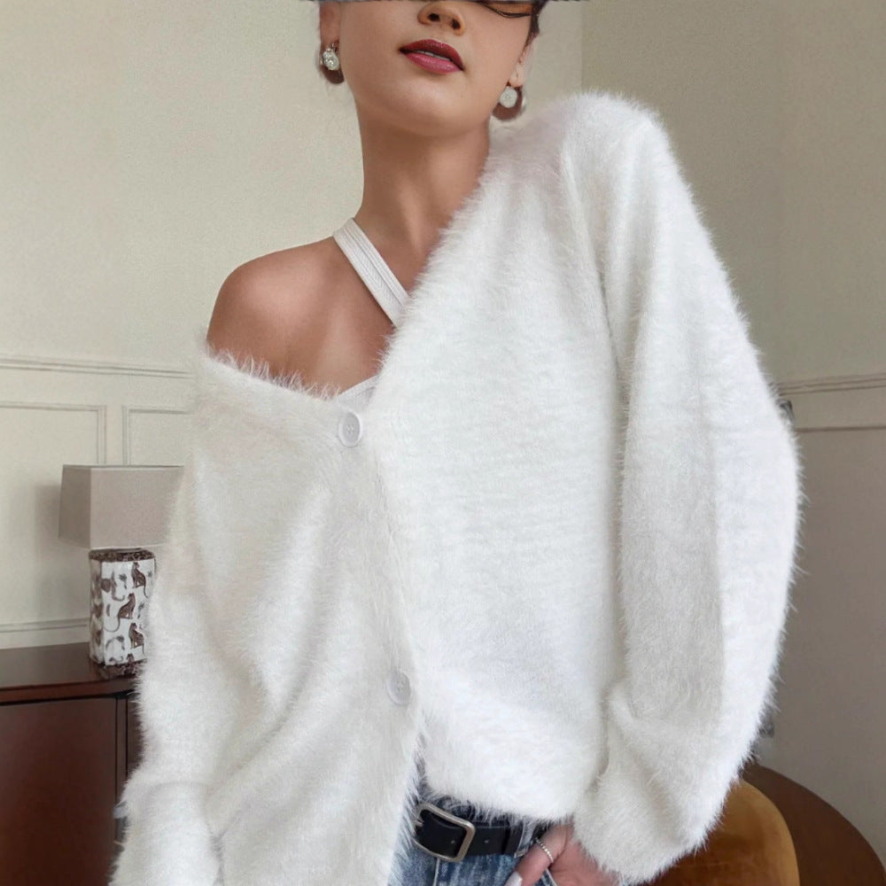Damen Flauschiger Cardigan mit Druckknöpfen Shop Nory
