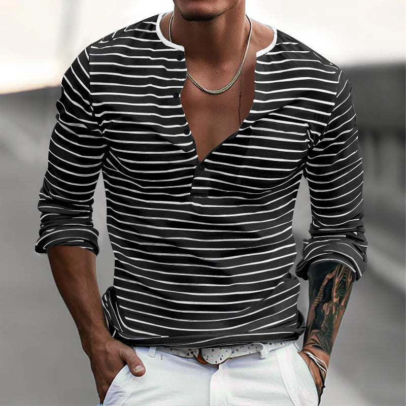 Herren Langarm-Henley-Shirt mit modischem Streifenmuster