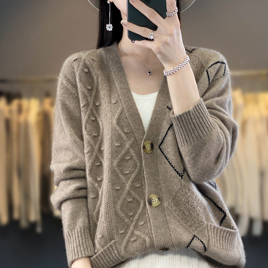 Damen Kuscheliger Oversize-Cardigan mit Ajour‑ und Rautendetail Shop Nory