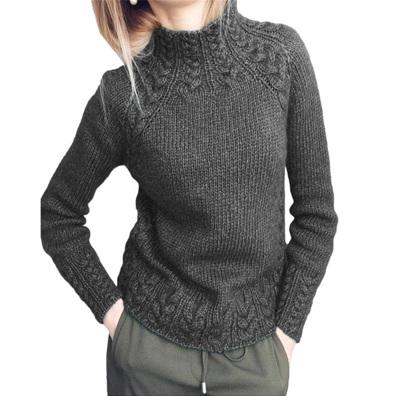 Damen nan grobgestrickter Zopfmuster-Pullover mit Stehkragen und tailliertem Schnitt Shop Nory