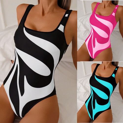 Damen Sportlicher Badeanzug mit modernem Grafikdesign