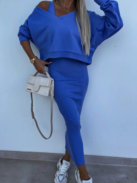 Damen weiches geripptes Lounge-Set mit Oversize-Viskoseshirt und High-Waist Schlaghose Shop Nory