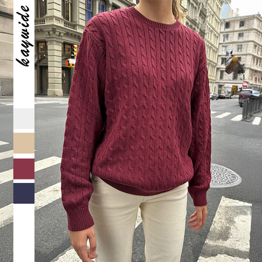 Damen nan grob gestrickter Zopfstrickpullover mit Rundhalsausschnitt, entspannter Oversize-Passform und gerippten Bündchen Shop Nory