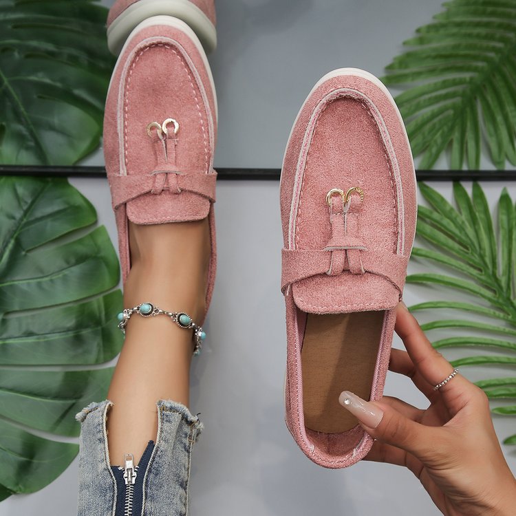 Damen Slipper-Loafer aus Velourslederoptik mit dekorativem Knotenriemen und leicht profilierter Gummisohle Shop Nory
