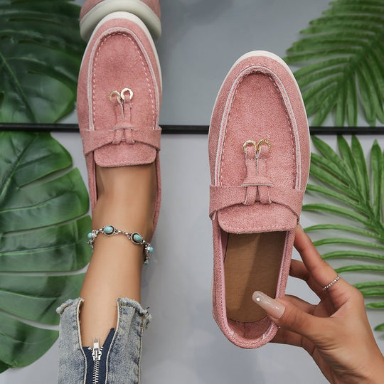 Damen Slipper-Loafer aus Velourslederoptik mit dekorativem Knotenriemen und leicht profilierter Gummisohle Shop Nory