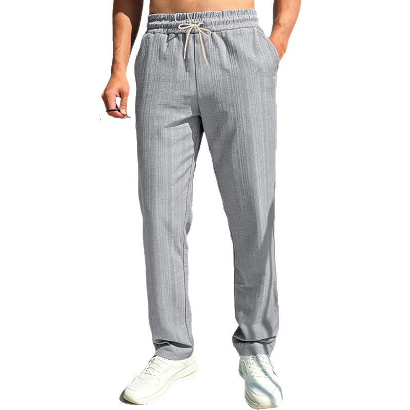 Herren nan Ferien-Loungehose aus atmungsaktivem Leinen‑Baumwollmix mit elastischem Bund und geradem Bein