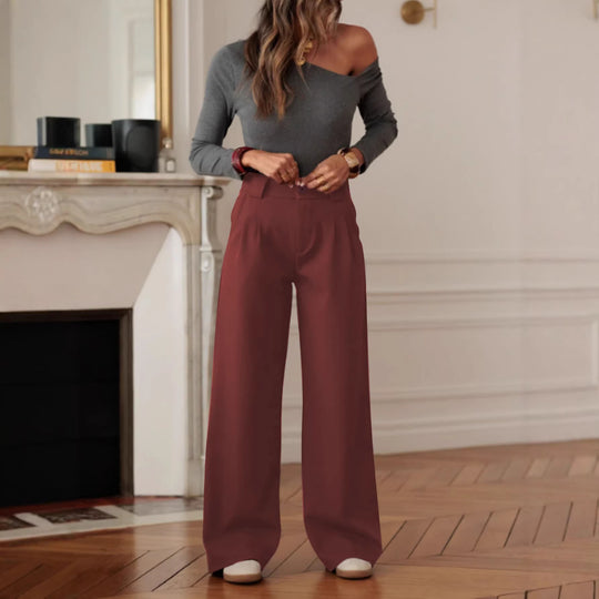 Damen Hochtaillierte Wide‑Leg Hose mit Bügelfalte und seitlichem Schlitz Shop Nory
