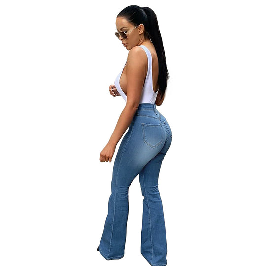 Damen Taillenhohe Stretch-Jeans mit ausgestelltem Bein und figurformender Passform Shop Nory