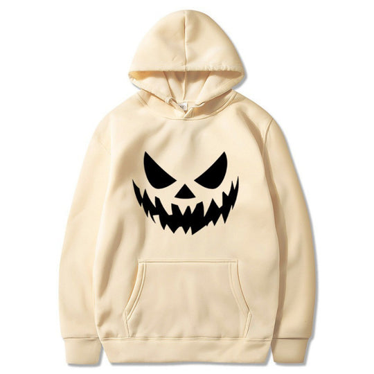 Unisex Kapuzenpullover mit gruseligem Kürbisgesicht-Print und Oversize Kängurutasche Shop Nory