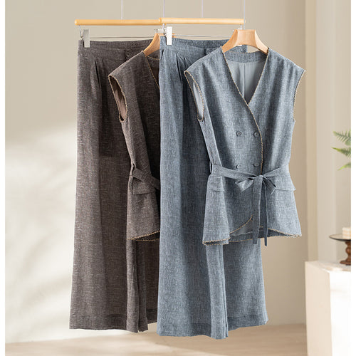 Damen Hochtaillierte Palazzo-Hose aus Leinenmix mit Bundfalten und elastischem Komfortbund Shop Nory