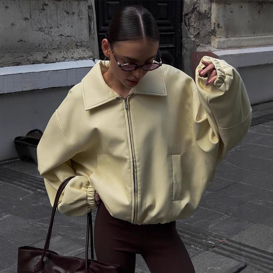 Damen Oversize Bomberjacke mit übergroßen Ballonärmeln und Reißverschluss Shop Nory
