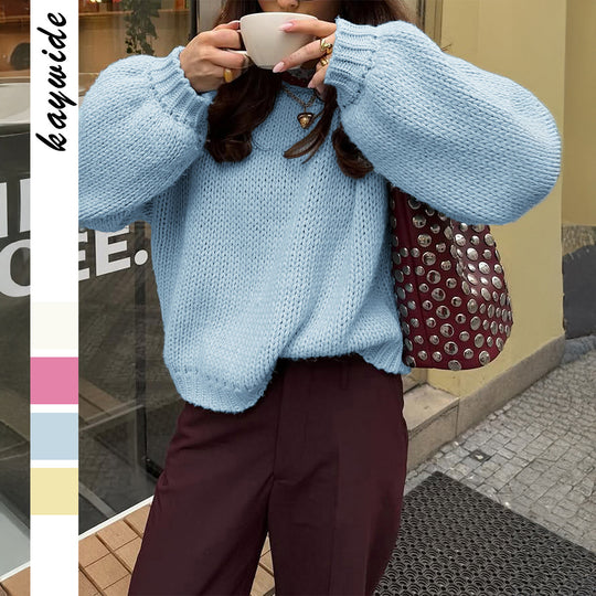 Damen nan oversized Grobstrickpullover mit Rundhalsausschnitt und gerippten Abschlüssen Shop Nory