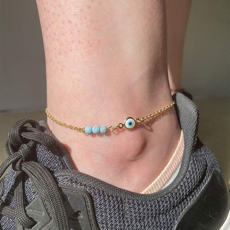 Damen Fußkettchen mit schützendem Augen-Motiv und bunten Edelsteinakzenten Shop Nory