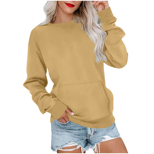 Damen Lockeres Sweatshirt mit Rundhalsausschnitt und Kängurutasche Shop Nory