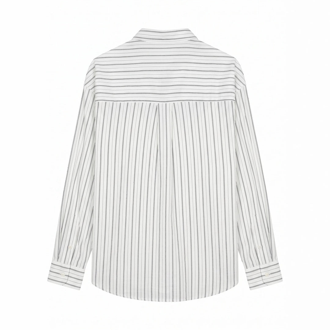 Unisex Langes Relaxed-Fit Streifenhemd mit Kentkragen und abgerundetem Saum Shop Nory