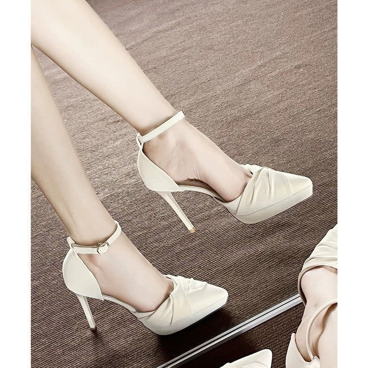 Damen Stiletto-Pumps mit Plateau, Knöchelriemen und geraffter Zehenpartie Shop Nory