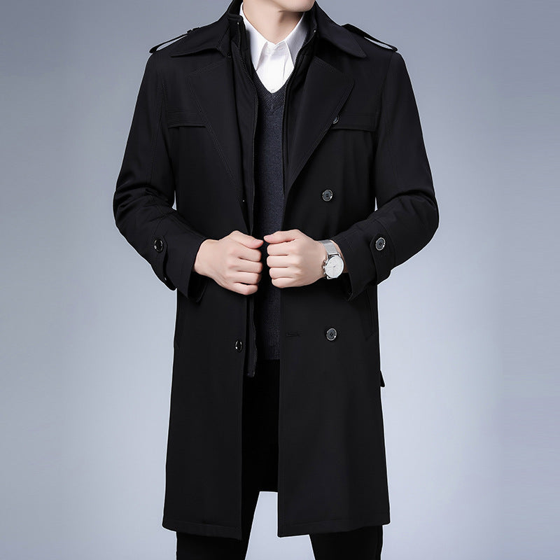 Herren knielanger Trenchcoat mit doppelreihiger Knopfleiste und Epauletten Shop Nory