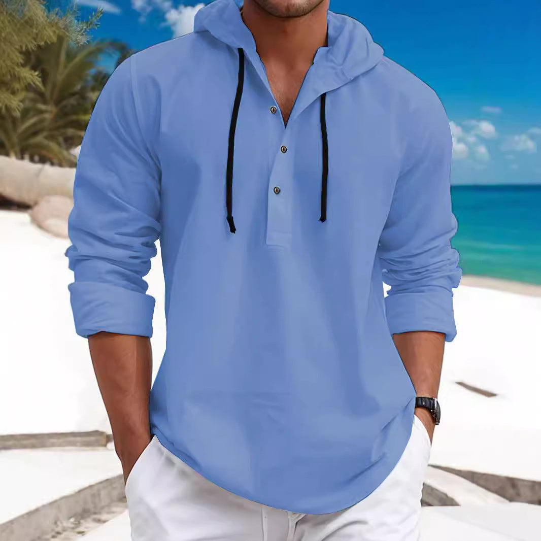 Herren Kapuzenpullover mit Knopfleiste und atmungsaktivem Stoff