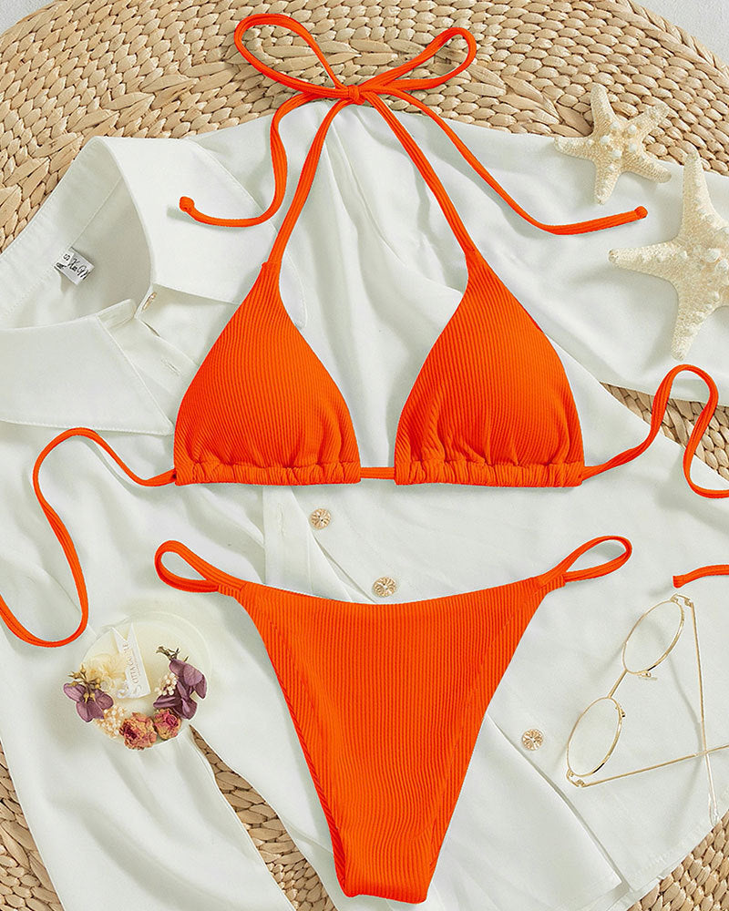 Damen Triangel-Bikini mit verstellbaren Bändern und rippierter Textur