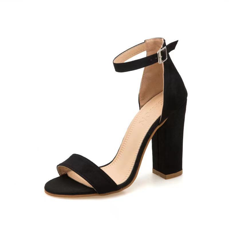 Damen elegante High Heel Sandalen mit breitem Riemen und Blockabsatz