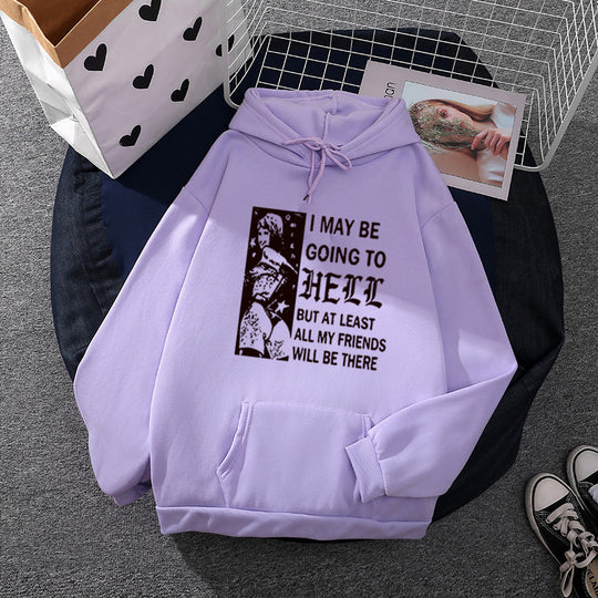 Damen nan weitgeschnittener Kapuzenpullover mit Gothic-Statementprint und Kängurutasche Shop Nory