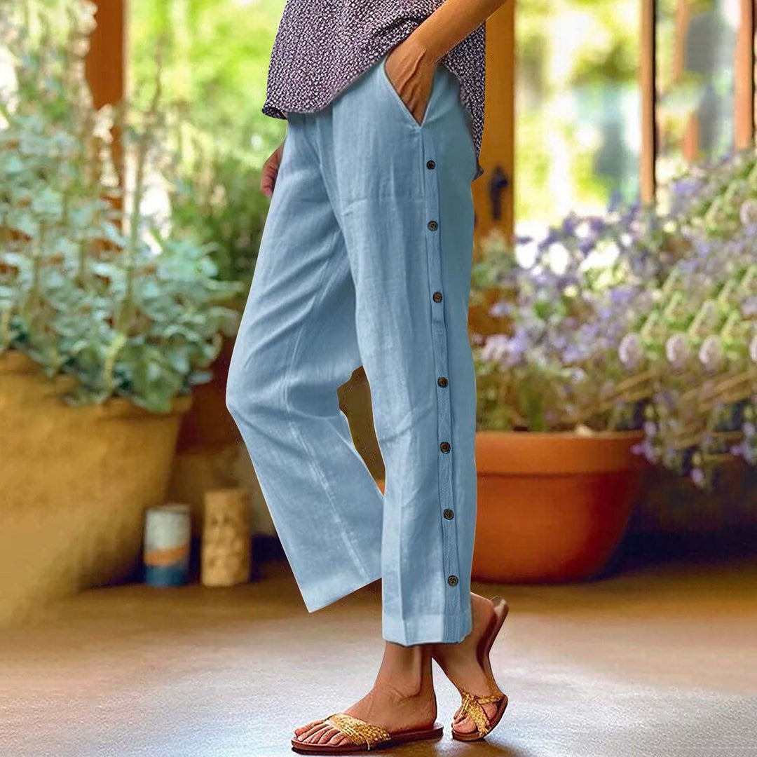 Damen Leichte Relaxed-Hose mit seitlicher Knopfleiste und Eingrifftaschen Shop Nory