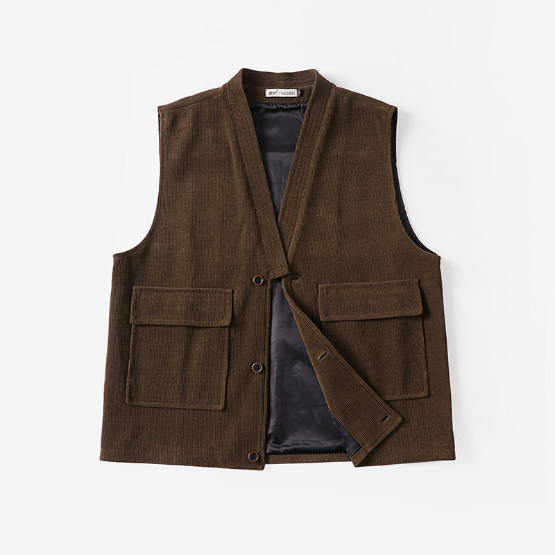Herren Cordweste mit V-Ausschnitt, aufgesetzten Klappentaschen und Satinfutter Shop Nory