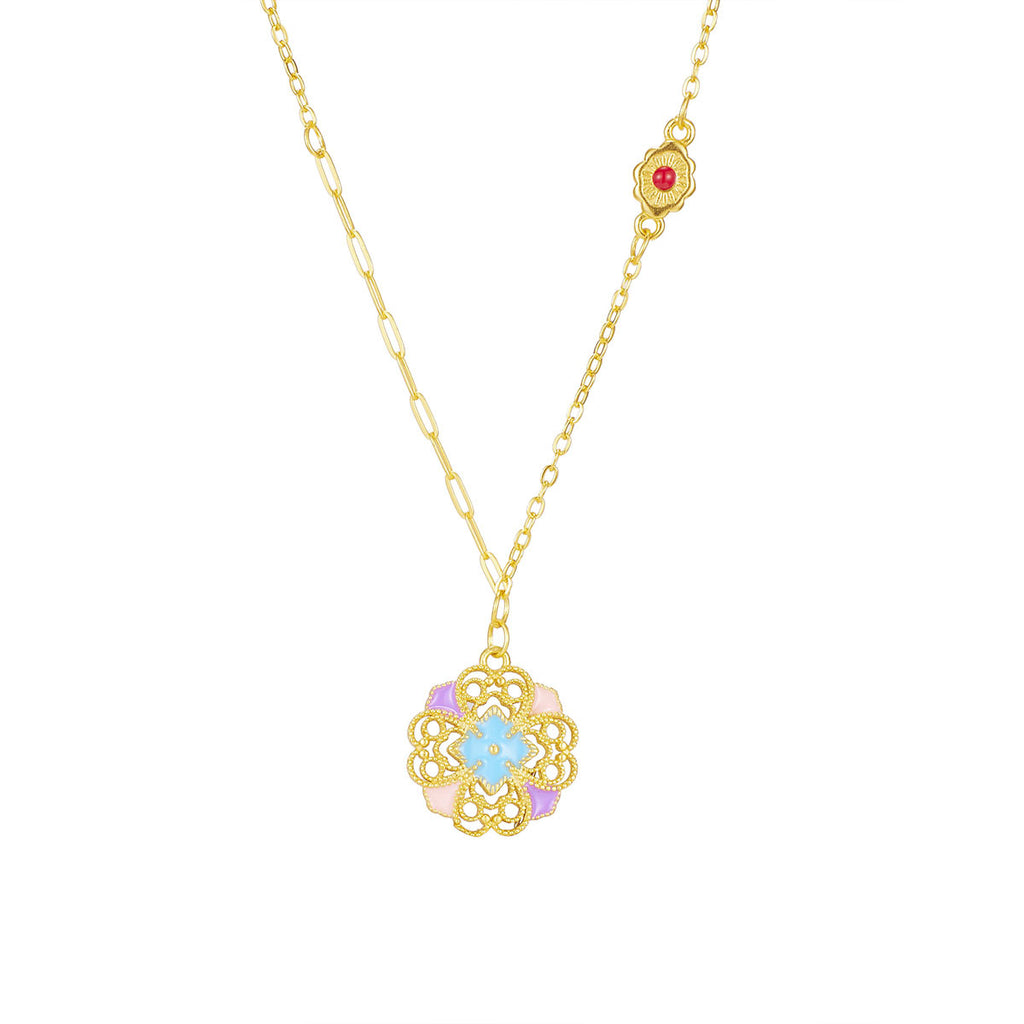 Damen elegante Halskette mit kunstvollem blumenförmigen Anhänger und feinen Details Shop Nory