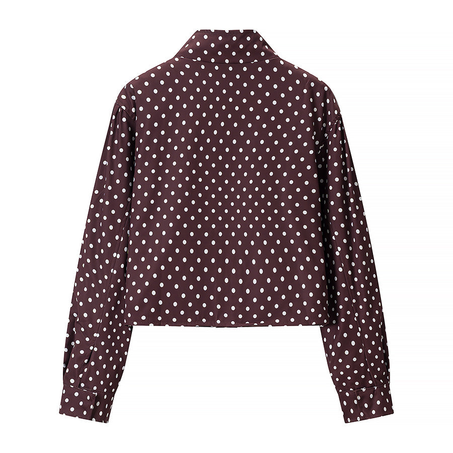 Damen Gepunktete Kurzjacke mit Stehkragen und verdeckter Druckknopfleiste Shop Nory