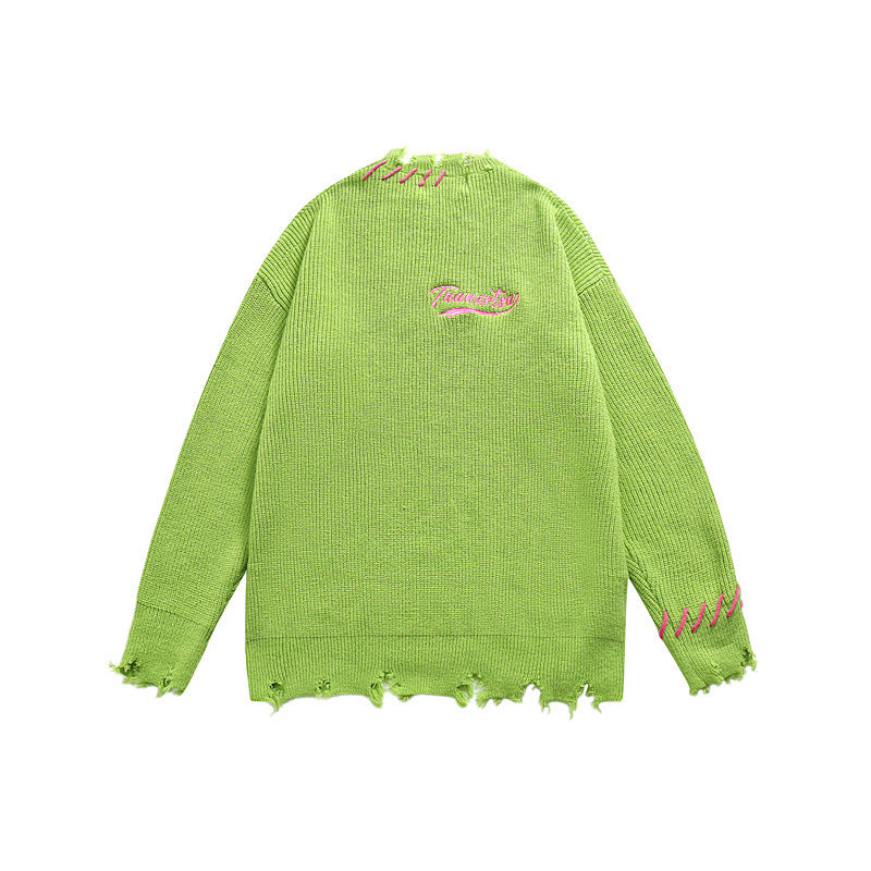 Unisex Oversize Grobstrick-Pullover mit Destroy-Effekt und Ziernähten Shop Nory