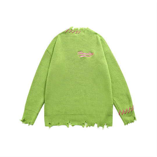Unisex Oversize Grobstrick-Pullover mit Destroy-Effekt und Ziernähten Shop Nory