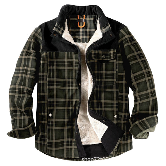 Herren gefütterte Karojacke mit Teddyfell-Hausschicht und praktischen Taschen