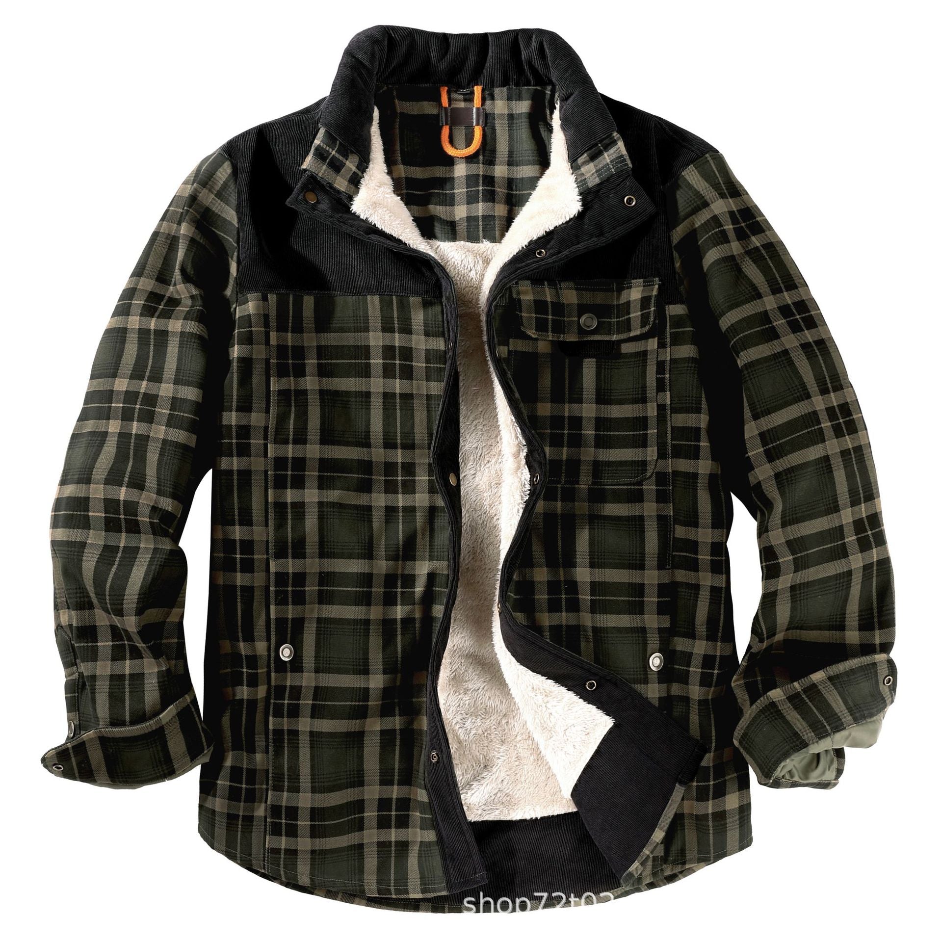 Herren gefütterte Karo-Hemdjacke im lässigen Stil mit praktischen Taschen