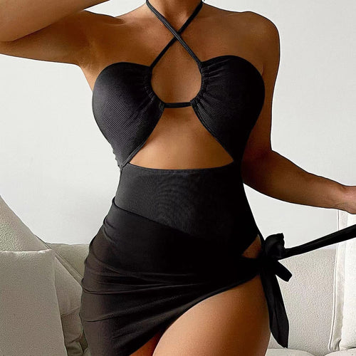 Damen Cut-Out Badeanzug mit Chic-Rock-Design und elegantem Knotendetail Shopnory
