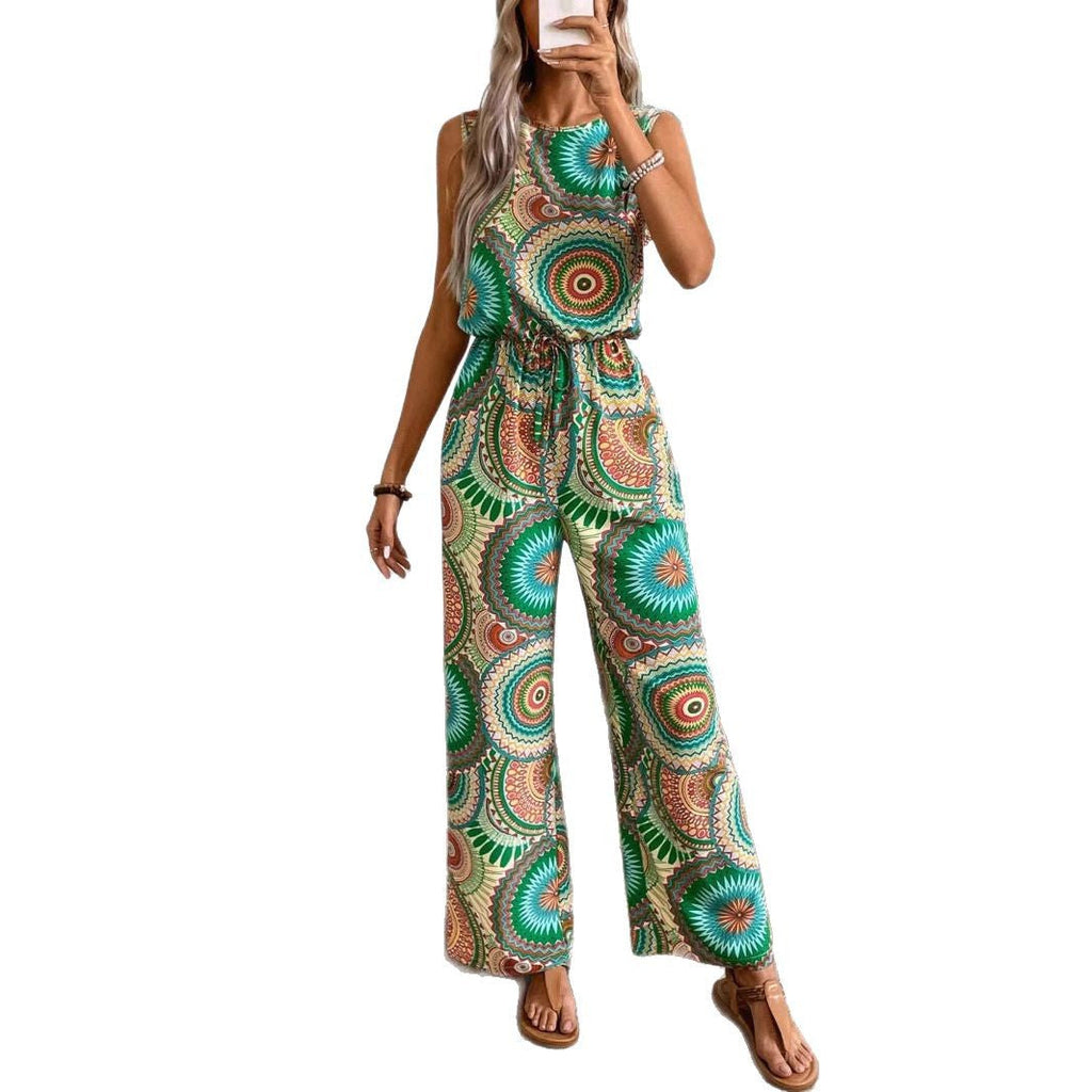 Damen Lässiger Jumpsuit mit Auffälligem Musterdetail und Elastischem Bund