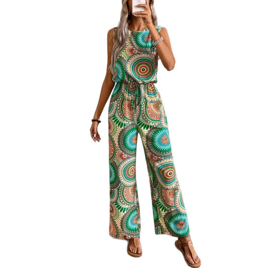 Damen Lässiger Jumpsuit mit Auffälligem Musterdetail und Elastischem Bund
