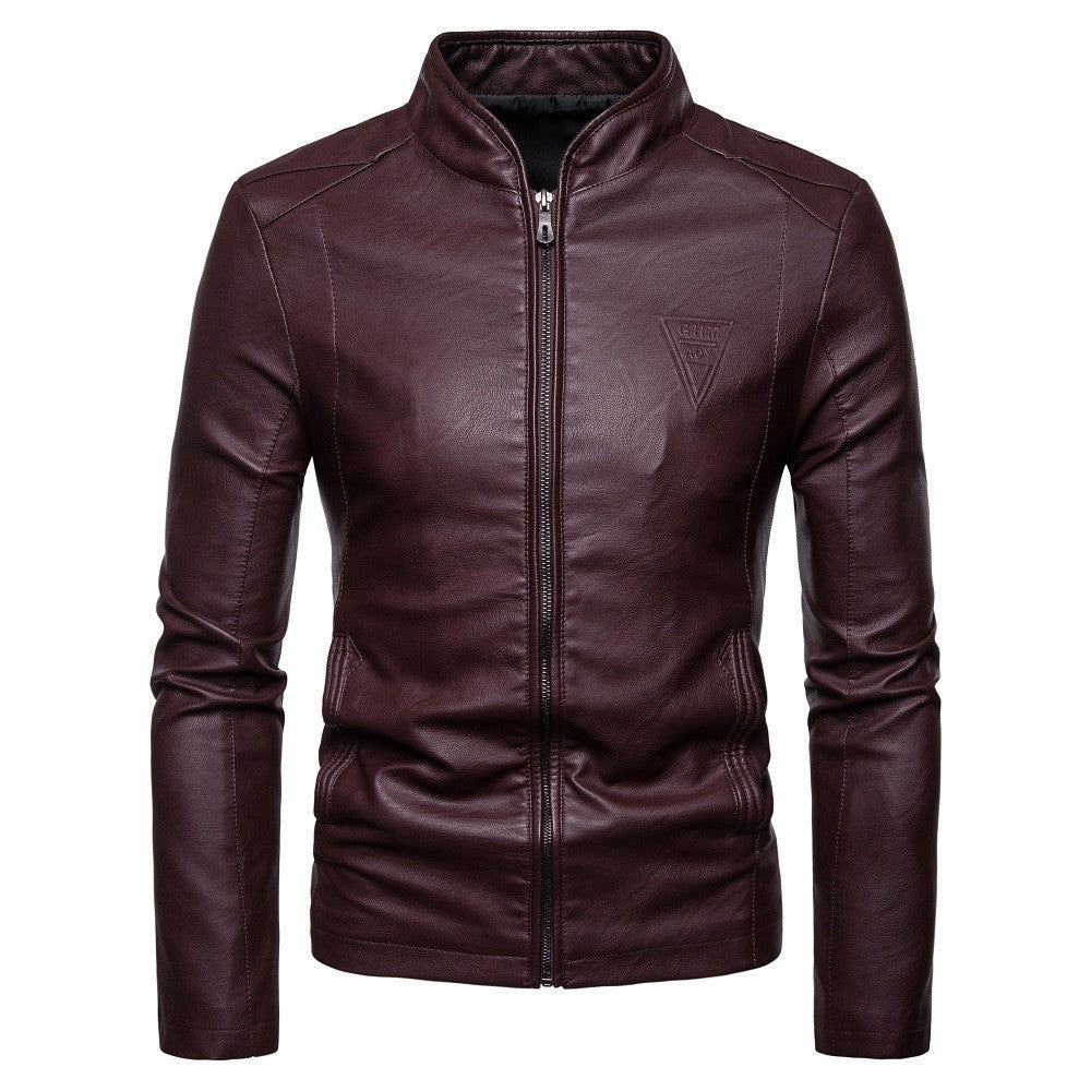 Herren Slim-Fit Kunstlederjacke im Bikerstil mit Stehkragen und Frontreißverschluss Shop Nory