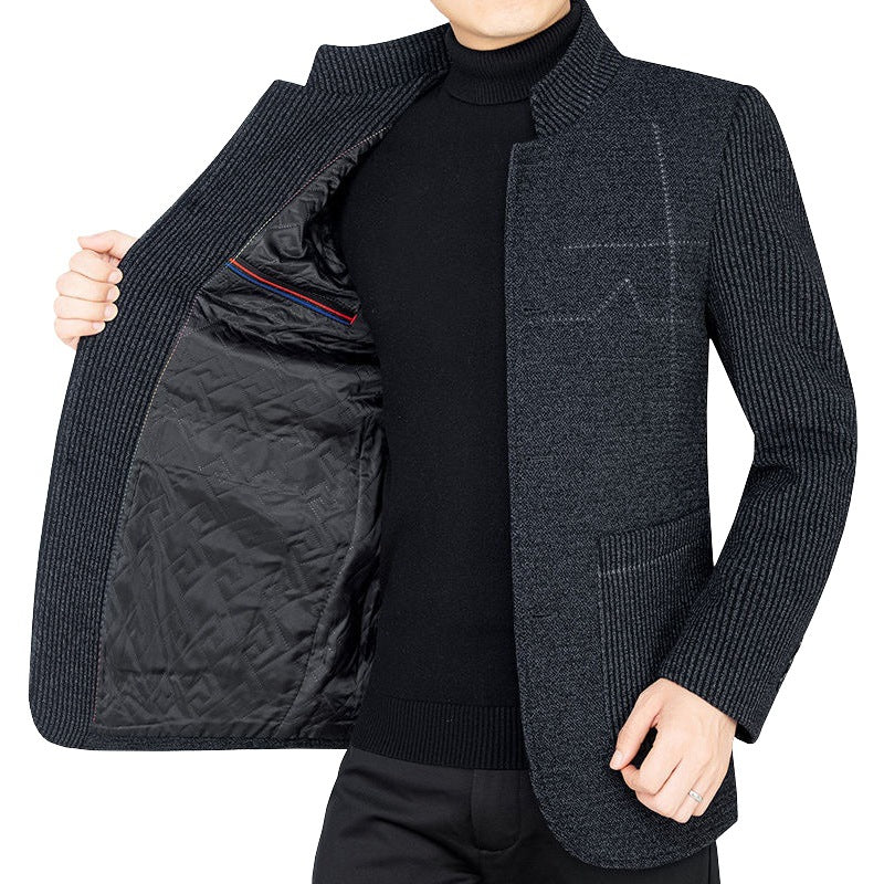 Herren Strick-Sakko mit Rippärmel, Stehkragen und aufgesetzten Taschen Shop Nory
