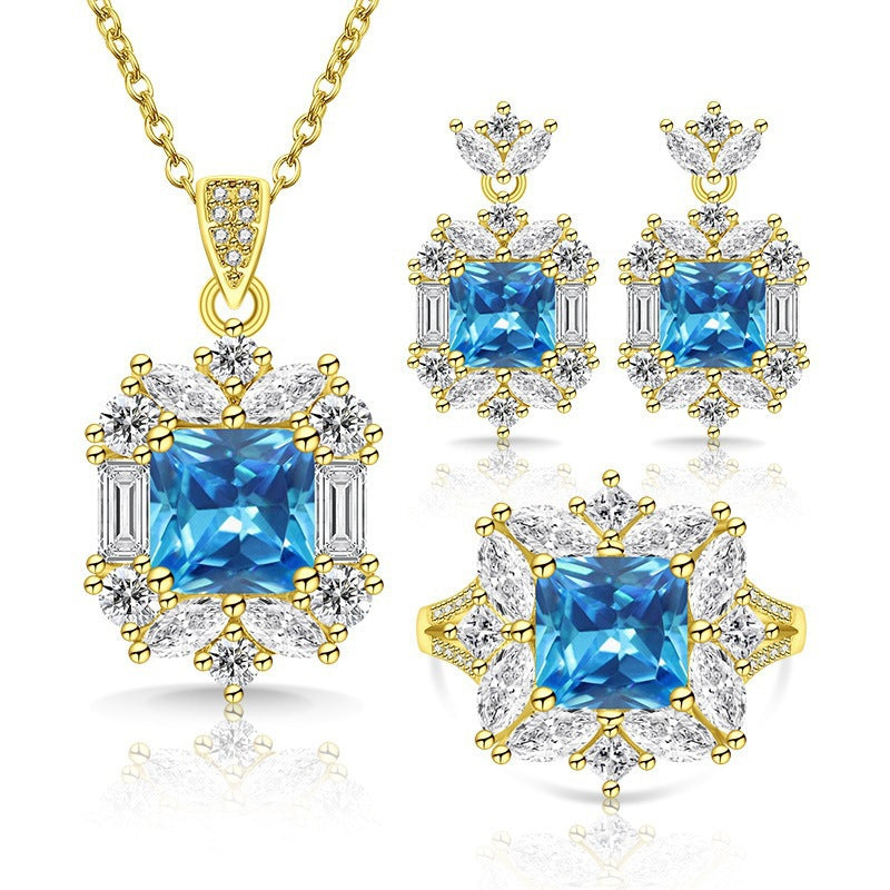 Luxuriöse quadratische Zentrum Cubic-Zirkonia Halo Schmuckkollektion Halskette Ohrringe Ring