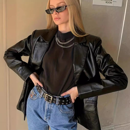 Damen Oversize-Blazer in Lederoptik mit strukturierten Schultern Shop Nory