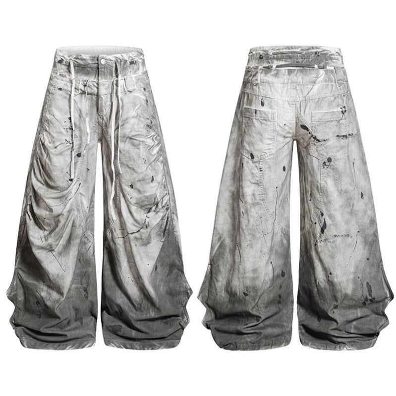 Damen Hochtaillierte weite Culotte‑Hose mit Drapierten Falten, Tunnelzug und Sprenkel‑Print Shop Nory